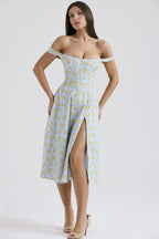 Damen Midikleid mit schulterfreiem Design und floralem Muster R&B