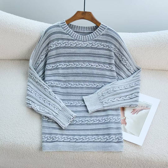 Damen Strickpullover mit detailiertem Zopfmuster und lässigem Schnitt R&B