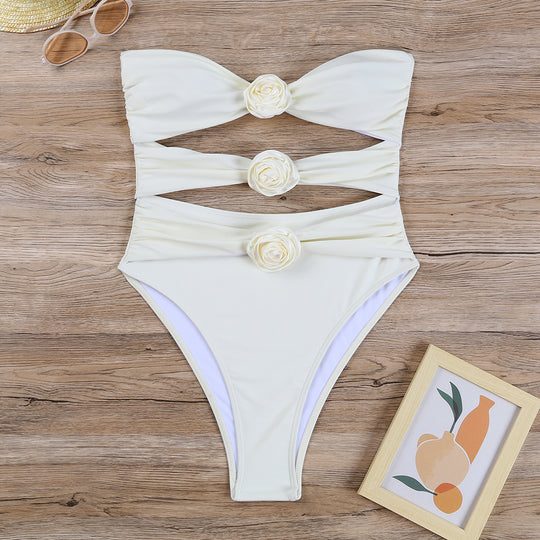 Damen Einteiliger Badeanzug mit floralem Design und innovativem Cut-Outs R&B