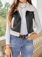 Damen stylish gesteppte Weste mit Fellkragen R&B