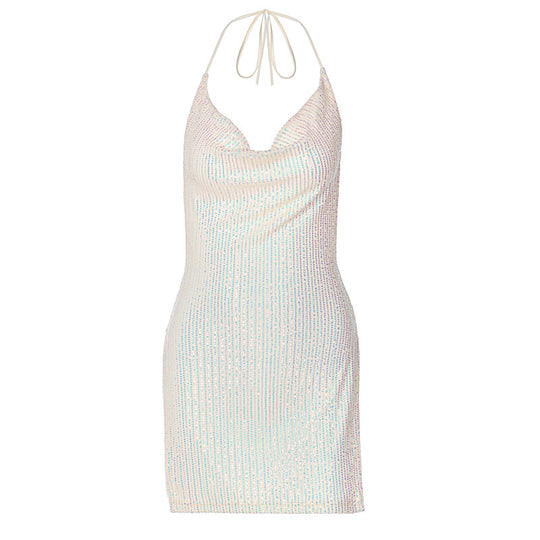 Damen Funkelndes Minikleid mit schmalem Schnitt und Halterdesign R&B