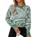 Damen gemusterter Strickpullover mit modernem Wellenmuster und Rundhalsausschnitt