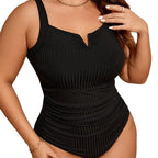 Damen Einteiliger Badeanzug mit stilvollem Rippendesign R&B