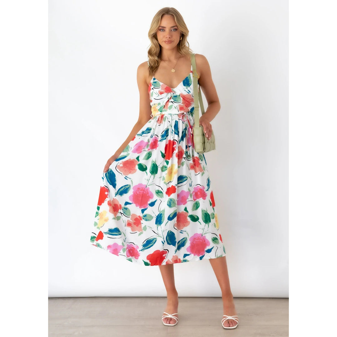 Damen Midikleid mit elegantem Wickeldesign und floralem Mustermix R&B