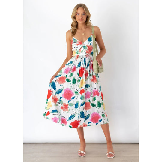 Damen Midikleid mit elegantem Wickeldesign und floralem Mustermix R&B