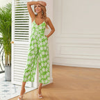 Damen Floral Muster Jumpsuit mit weitem Bein und Spaghettiträgern R&B