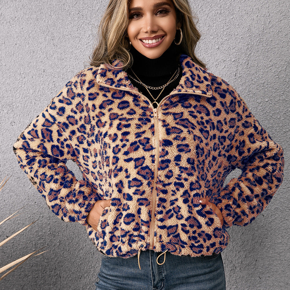 Damen Fleecejacke mit Leoparddruck und seitlichen Taschen R&B