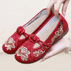 Damen Ballerinas mit kunstvollem Blumenstickerei und elastischem Riemen R&B