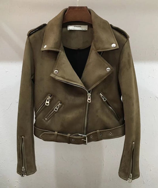 Damen Bikerjacke aus hochwertigem Wildleder mit stilvollen Reißverschlussdetails R&B