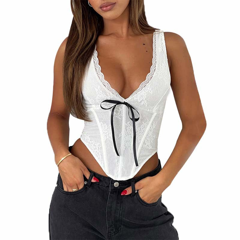 Damen elegantes Spitzen-Bustier-Oberteil mit Schleifendetail R&B
