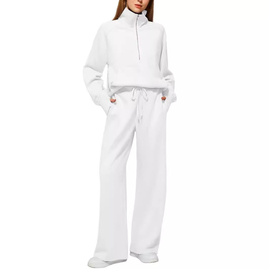 Damen Freizeit Sweatpants-Anzug mit hohem Kragen und Kängurutasche R&B