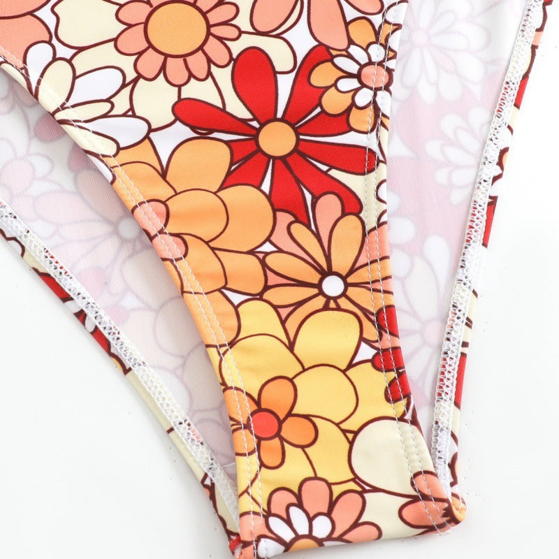 Damen Langarm-Badeanzug mit floralem Design und herausziehbarem Reißverschluss R&B