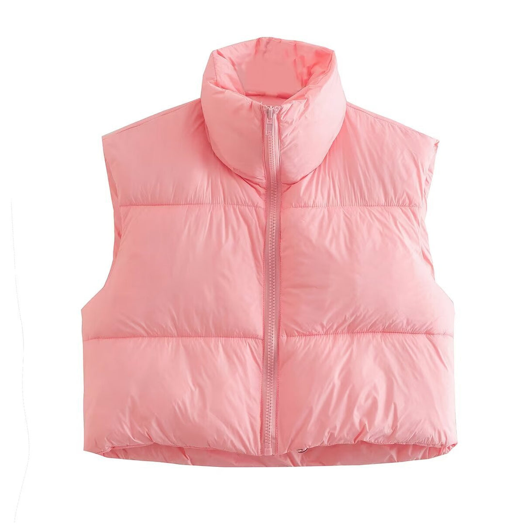 Damen cropped Daunenweste mit hohem Kragen und praktischen Taschen R&B