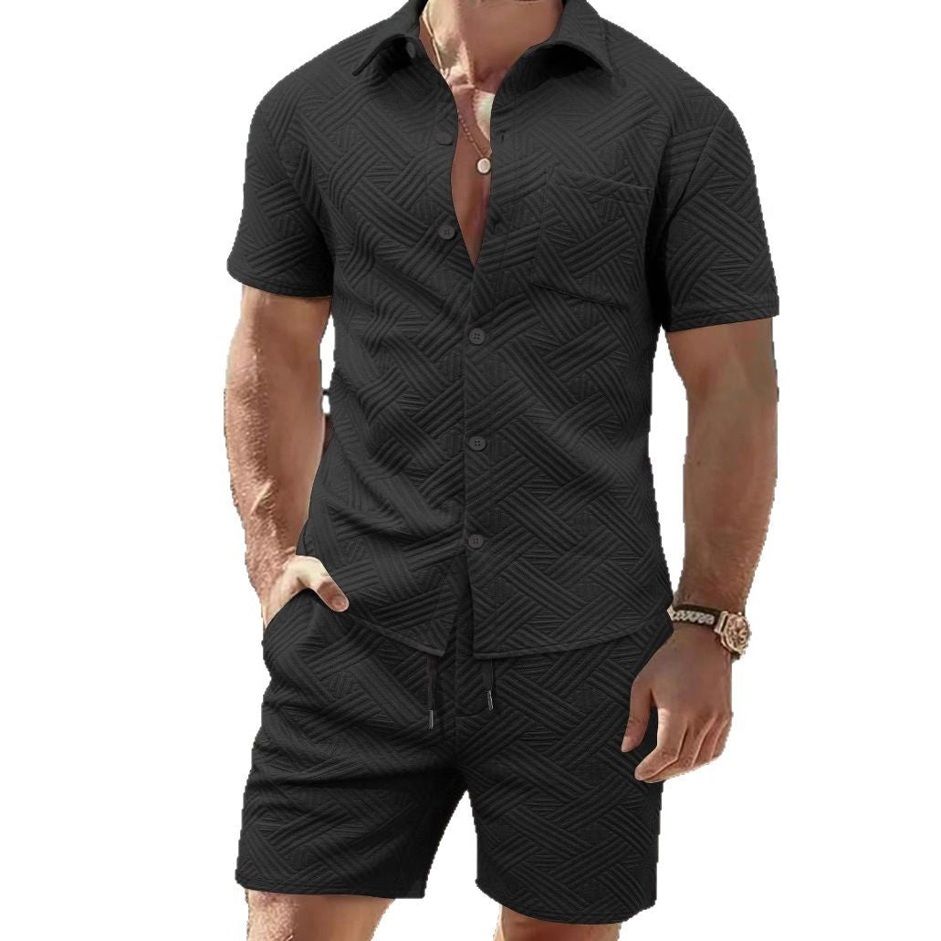 Herren elegantes Kurzarmhemd und Shorts Set mit strukturiertem Design R&B