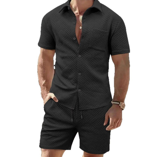 Herren elegantes Kurzarmhemd und Shorts Set mit strukturiertem Design R&B