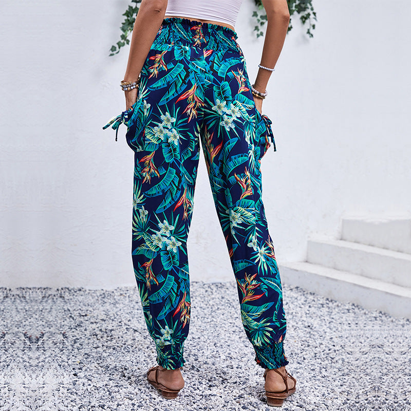 Damen Comfortable Cargo-Hose mit tropischem Muster und elastischem Bund R&B