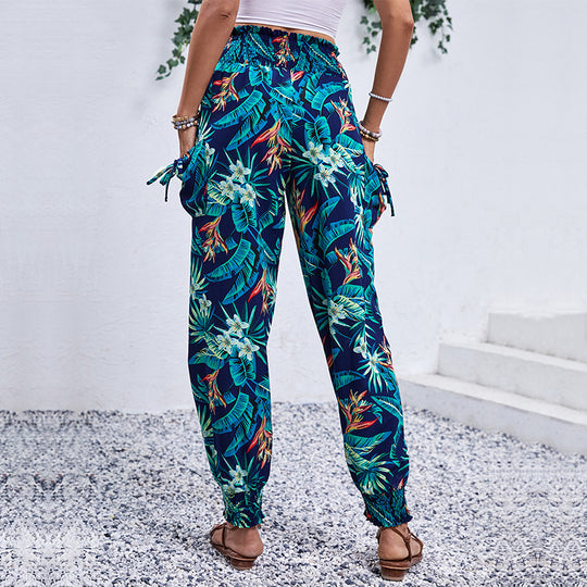 Damen Comfortable Cargo-Hose mit tropischem Muster und elastischem Bund R&B