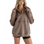 Damen Sweatshirt mit halbem Reißverschluss und oversized Schnitt R&B