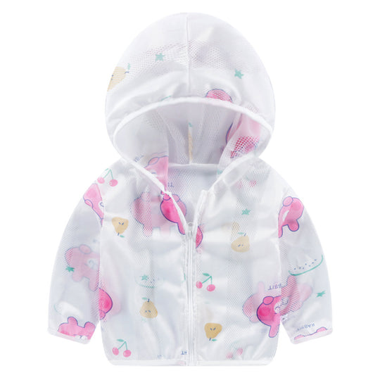 Unisex nan atmungsaktive Mesh Kapuzenjacke für Babys mit vollem Reißverschluss und verspieltem Hasen-Karotten-Druck R&B