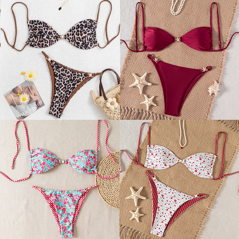 Damen Bikini-Set mit raffiniertem Leopardenmuster und eleganten Perlendetails R&B
