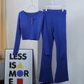 Damen lässiges Strick-Loungewear-Set mit Knopfdetails und weitem Bein R&B