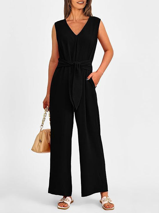 Damen eleganter Jumpsuit mit tailliertem Schnitt und weitem Bein R&B