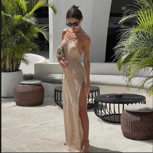 Damen Elegantes Maxikleid mit schickem Schlitz und feinem Stoff R&B