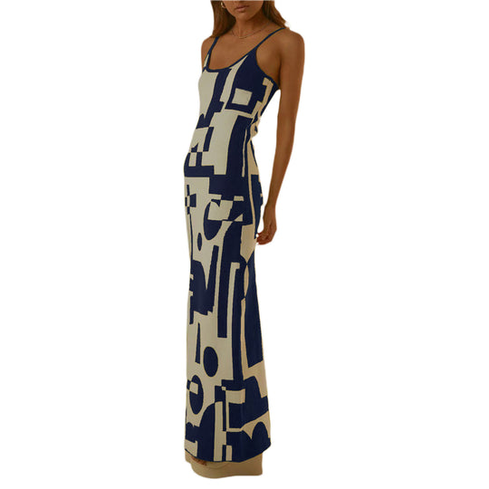 Damen Designer-Midi-Kleid mit stilvollem Grafikmuster R&B