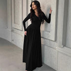 Damen Elegantes Maxikleid mit tiefem V-Ausschnitt und fließendem Schnitt