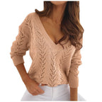 Damen V-Ausschnitt Strickpullover mit romantischem Zopfmuster R&B