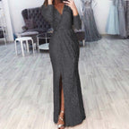 Damen Elegantes Wickelkleid mit funkelndem Detail und seitlichem Schlitz R&B