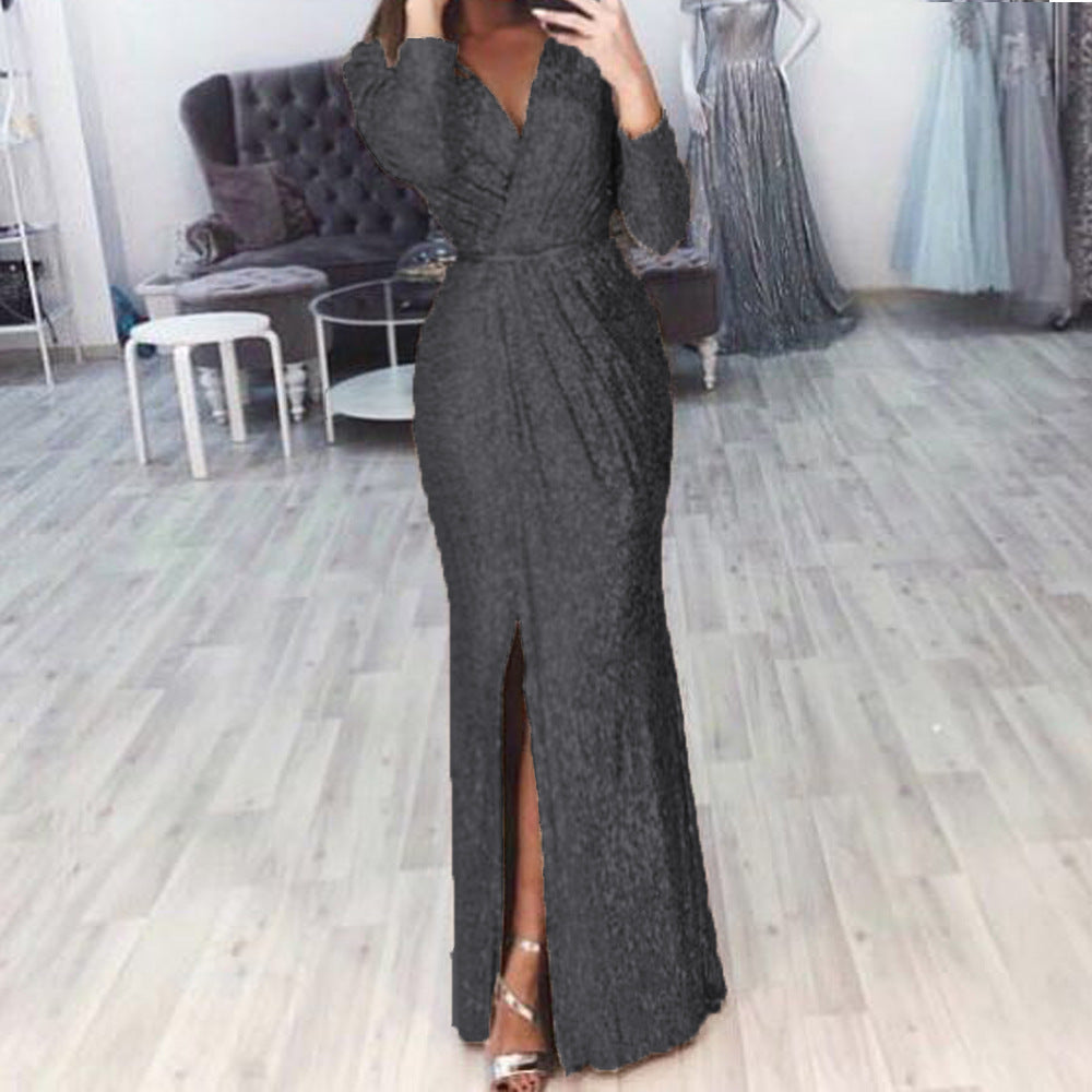 Damen Elegantes Wickelkleid mit funkelndem Detail und seitlichem Schlitz R&B