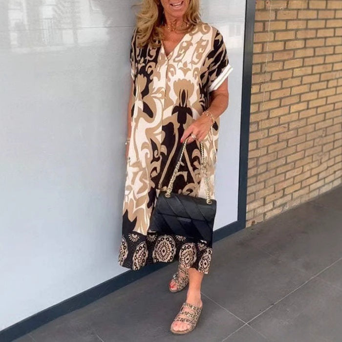 Damen Luftiges Freizeitkleid mit V-Ausschnitt und praktischen Taschen R&B