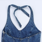 Damen Jumpsuit aus Denim mit Kreuzträgern R&B