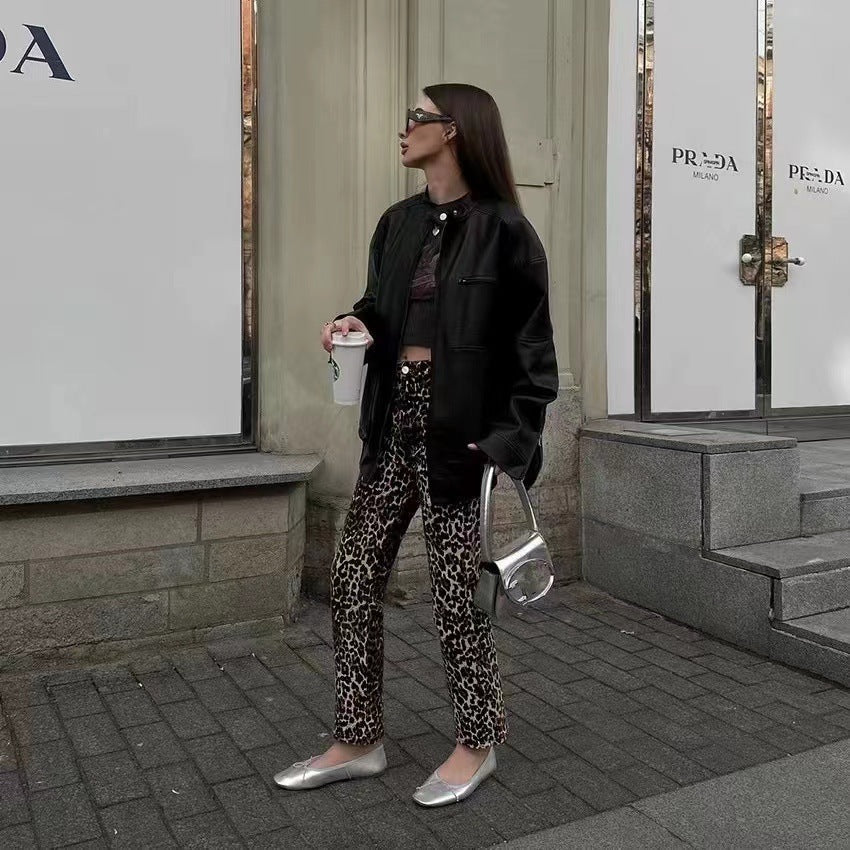 Damen jacke im Biker-Stil mit Volumenärmeln und asymmetrischem Reißverschluss R&B