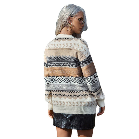 Damen Grobstrickpullover mit modernem Mustermix und lockerer Silhouette R&B