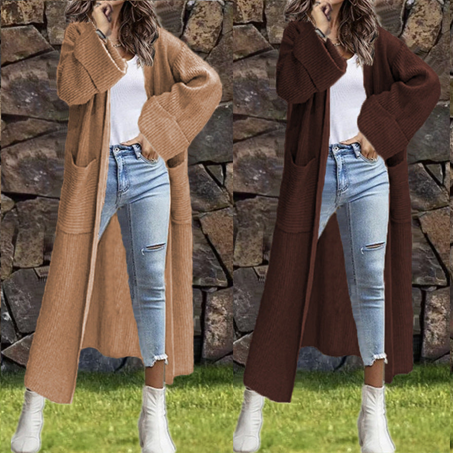 Damen Lange Strickjacke mit modischer Struktur und praktischen Taschen R&B