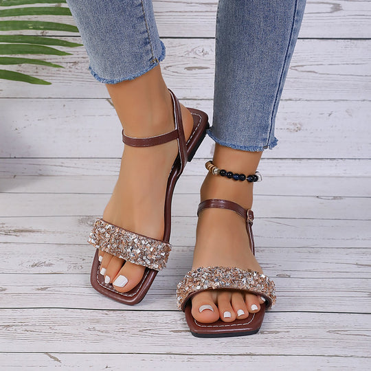 Damen Glamouröse Strandsandalen mit funkelnden Strass-Akzenten und komfortabler Sohle R&B