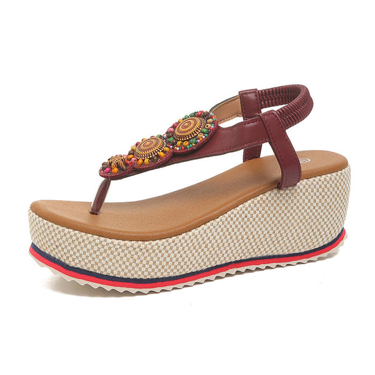 Damen Wedge-Sandalen mit dekorativem Schmuckdetail R&B