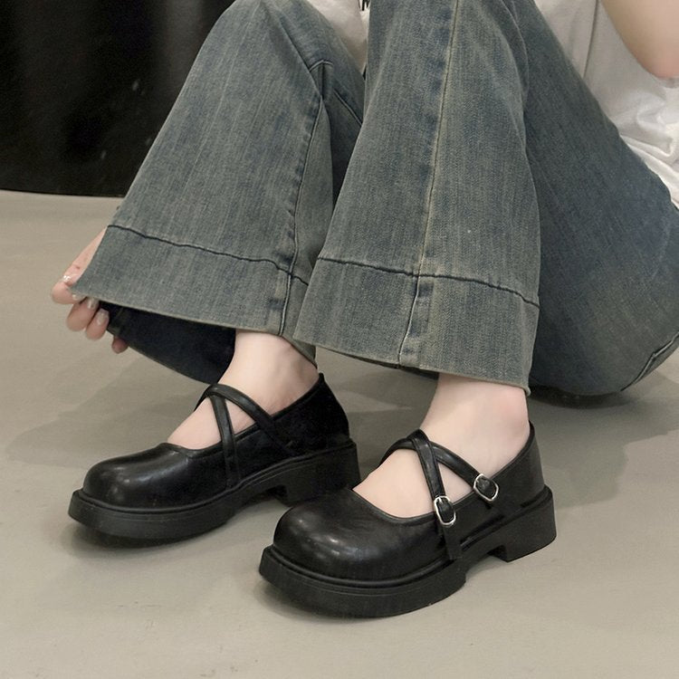 Damen modische Mary Jane Ballerinas mit verstellbarem Riemen aus hochwertigem Leder R&B