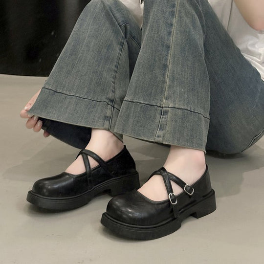 Damen modische Mary Jane Ballerinas mit verstellbarem Riemen aus hochwertigem Leder R&B