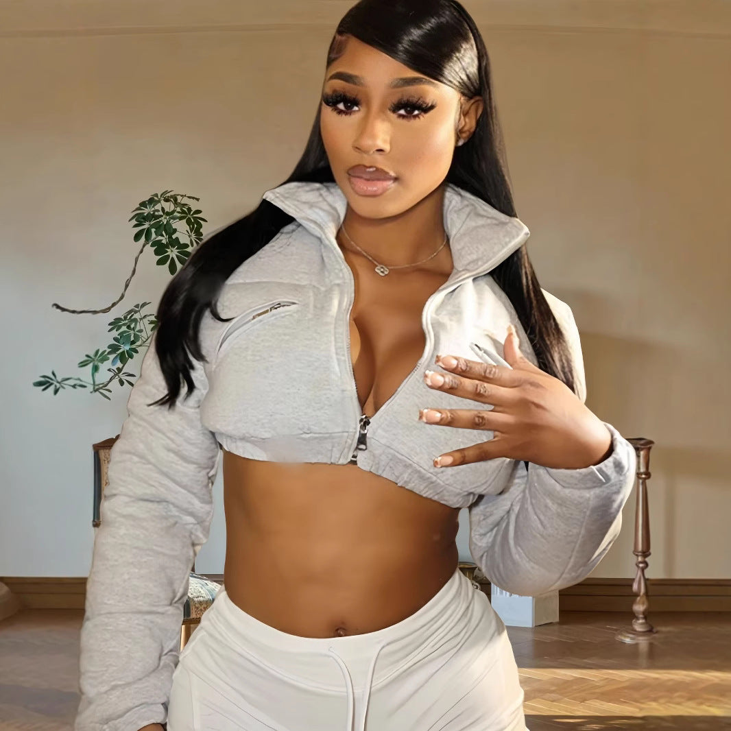 Damen cropped Sportjacke mit stylischem Stehkragen R&B