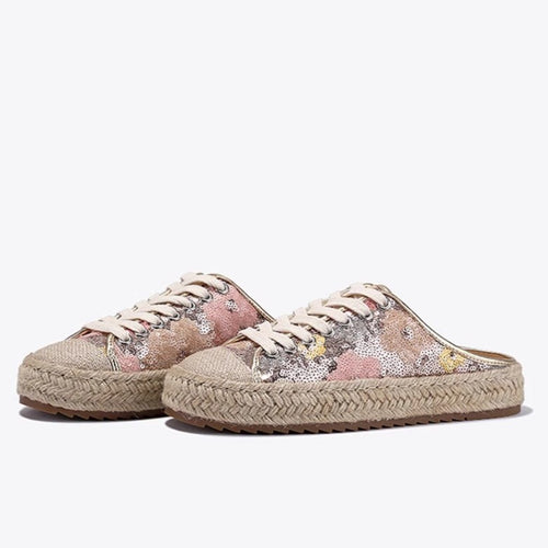 Damen Espadrilles mit glänzenden Pailletten und geflochtenem Jutesohle R&B