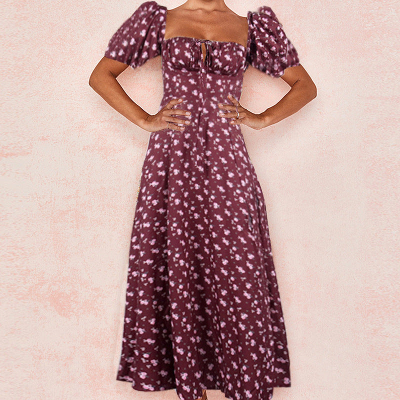 Damen Maxikleid mit Puffärmeln und floralem Cut-out-Design R&B