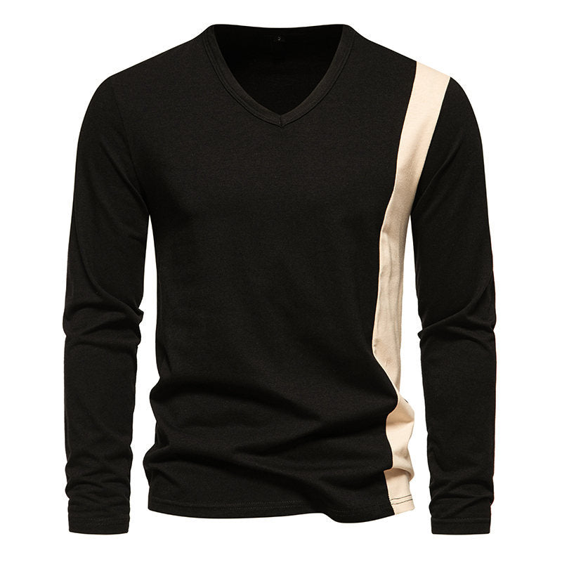 Herren Langarmshirt mit modernem V-Ausschnitt und kontrastierendem Design