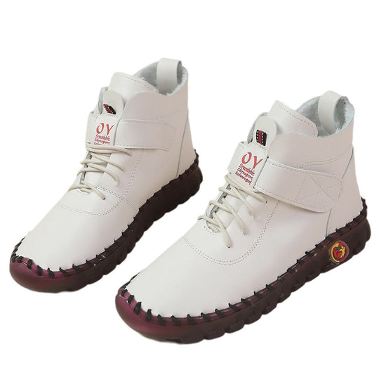 Damen Schnürstiefel mit weichem Kunstleder und praktischer Schnalle R&B