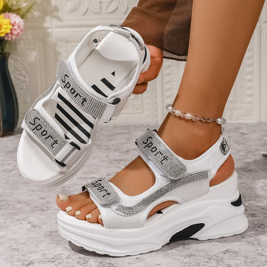 Damen Sportliche Wedge-Sandalen mit atmungsaktiver Oberflächenstruktur und klettbarem Verschluss R&B