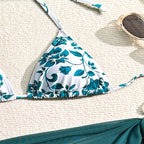 Damen Triangel-Bikini-Set mit floralem Muster und passendem Wickelrock R&B