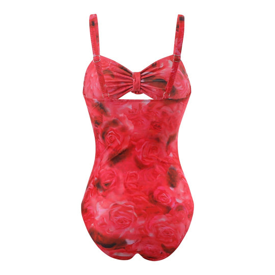 Damen Einteiler Badeanzug mit floralem Design und transparentem Überrock R&B
