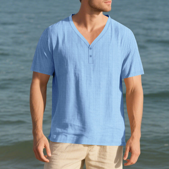 Herren lässiges Kurzarm-Henley-Shirt mit strukturierter Oberfläche R&B
